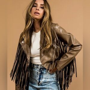 DIL Tan Leather Jacket with Fringe